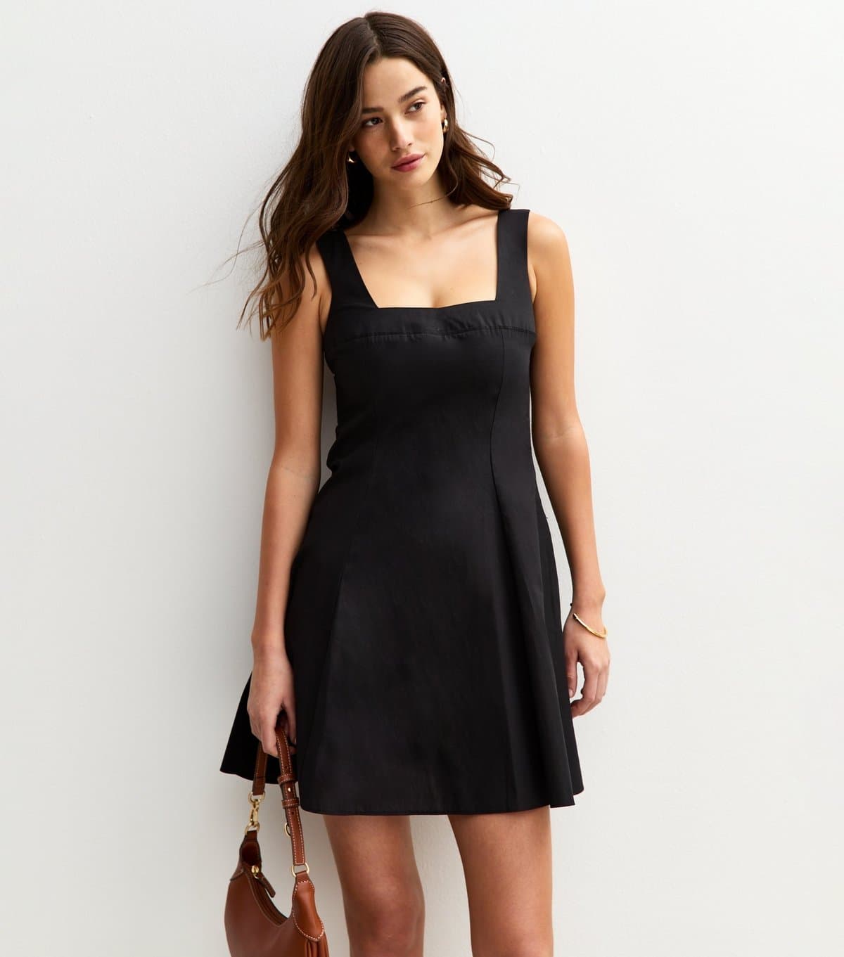 New Look Women's Black Square Neck Poplin Mini Dress New Look