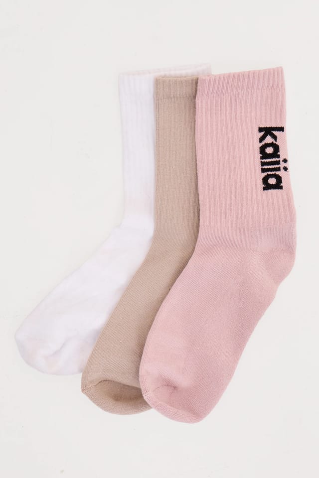 Kaiia Pack of Three Kaiia Logo Socks Pale Lilac, Taupe & White - 2