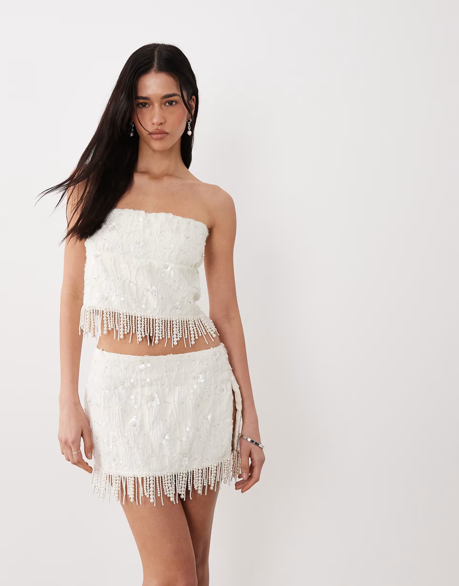 ASOS Dippin Daisys bridal sequin bandeau top in white