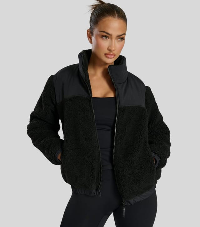 South Beach Women's Black Panelled Borg Jacket South Beach New Look - 3