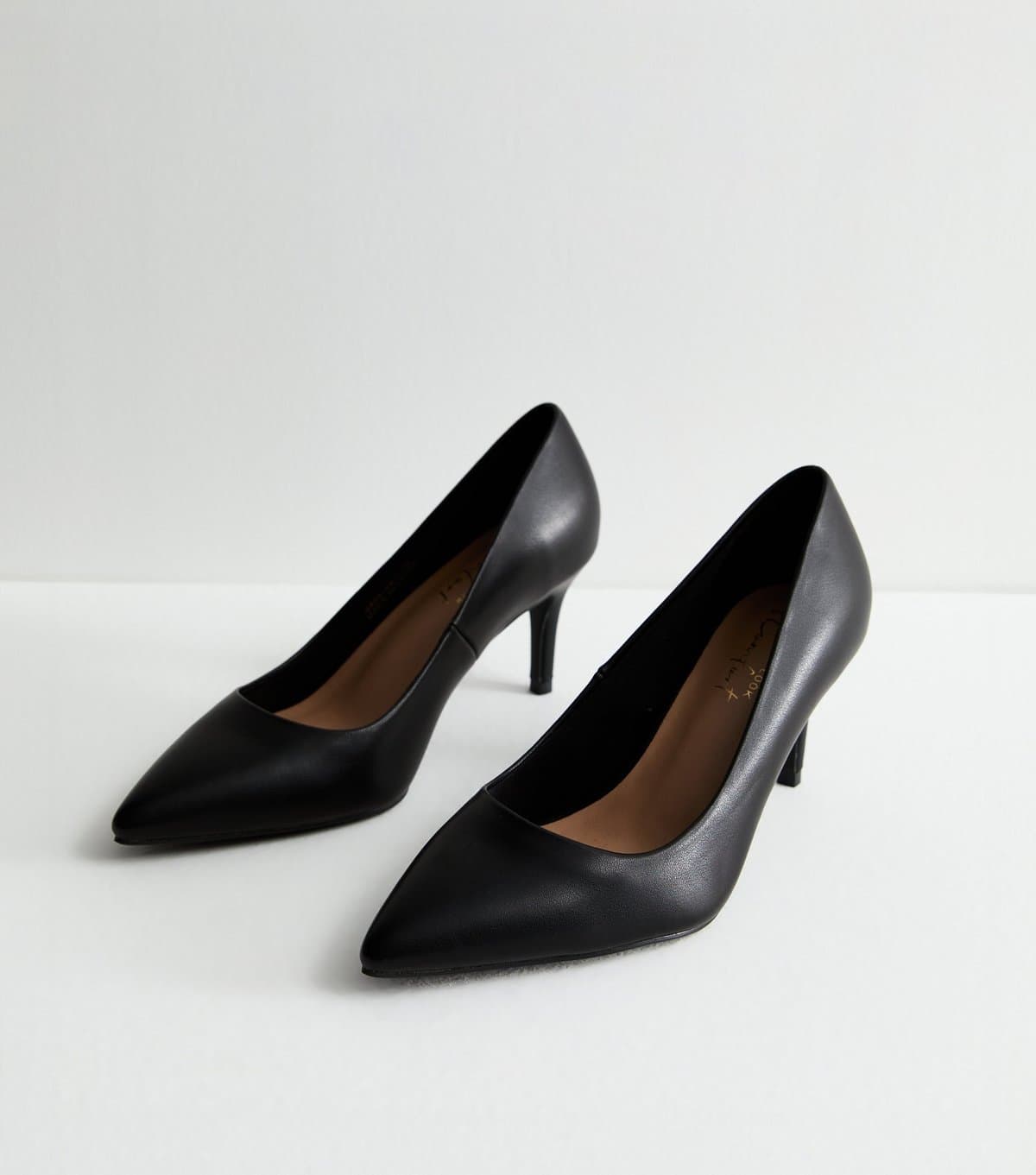 New Look Women's Wide Fit Black Leather-Look Stiletto Heel Court Shoes New Look