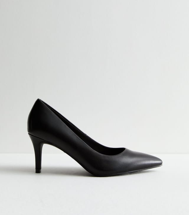 New Look Women's Wide Fit Black Leather-Look Stiletto Heel Court Shoes New Look - 3