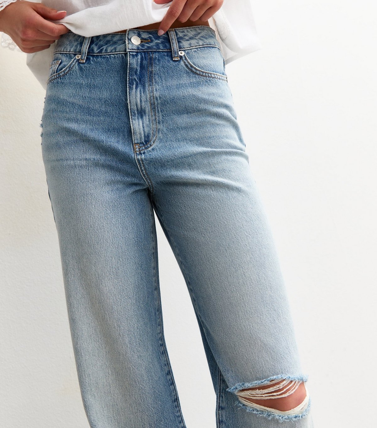 New Look Women's Tall Blue High Waist Ripped Adalae Wide Leg Jeans New Look - 4