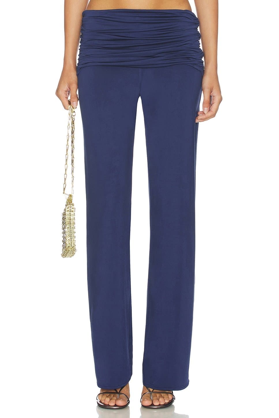revolve Revolve Navy Ruched Wide-Leg Trousers