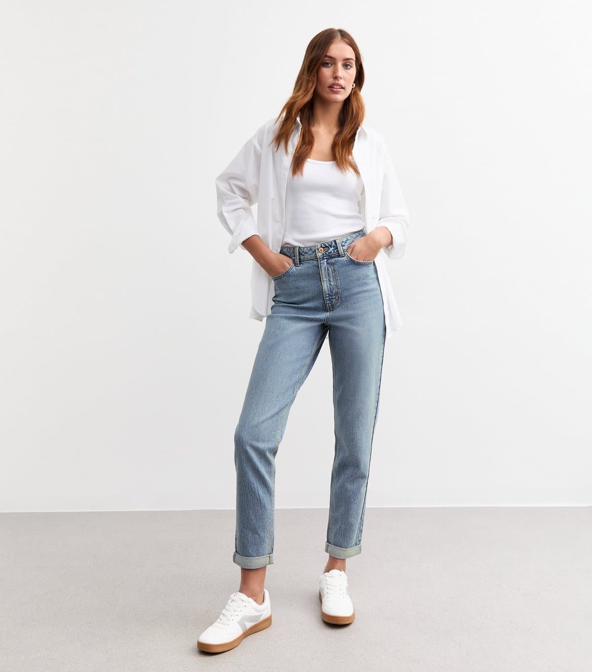 New Look Women's Tall Blue High Waist Cuff Mom Jeans New Look