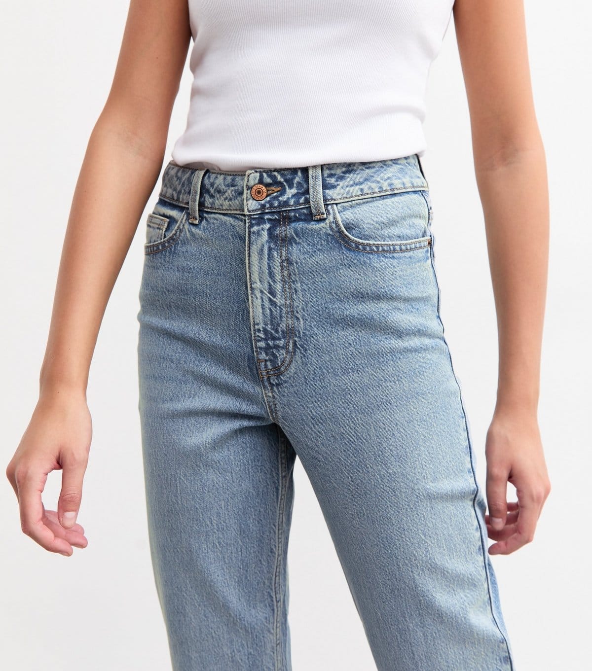 New Look Women's Tall Blue High Waist Cuff Mom Jeans New Look - 4