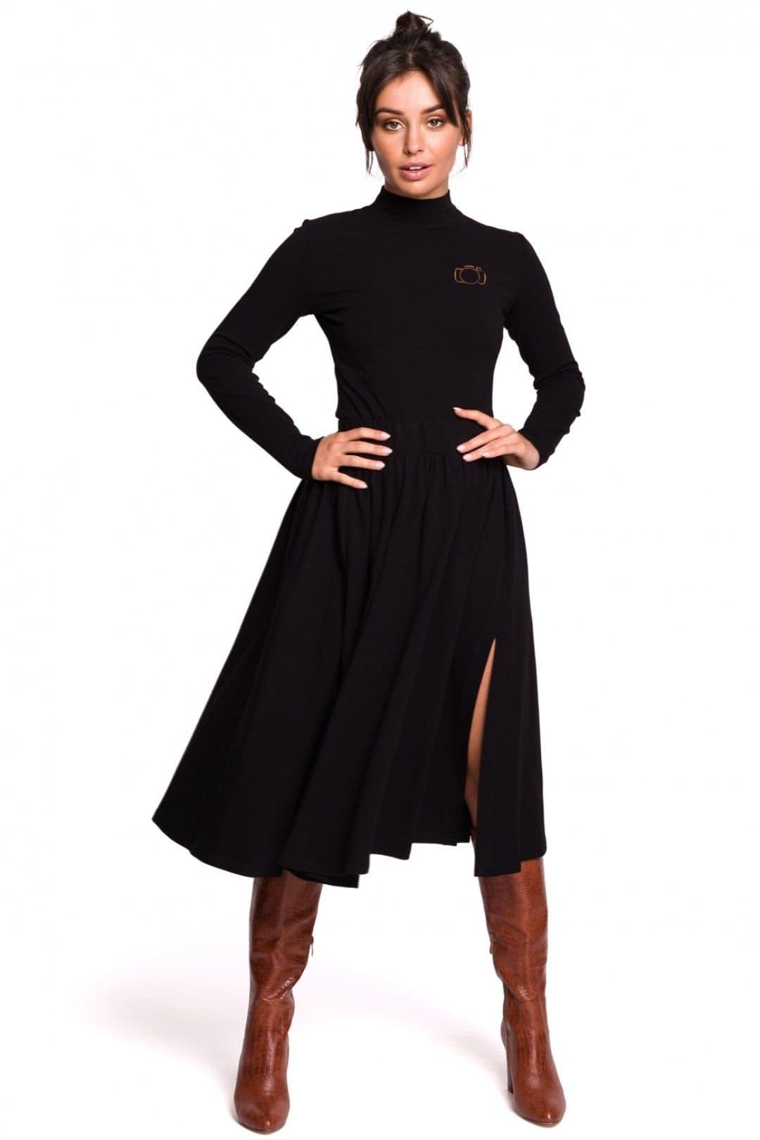 Love Lace Love Lace Women's Flared Knit Midi Skirt with Side Slit in Black