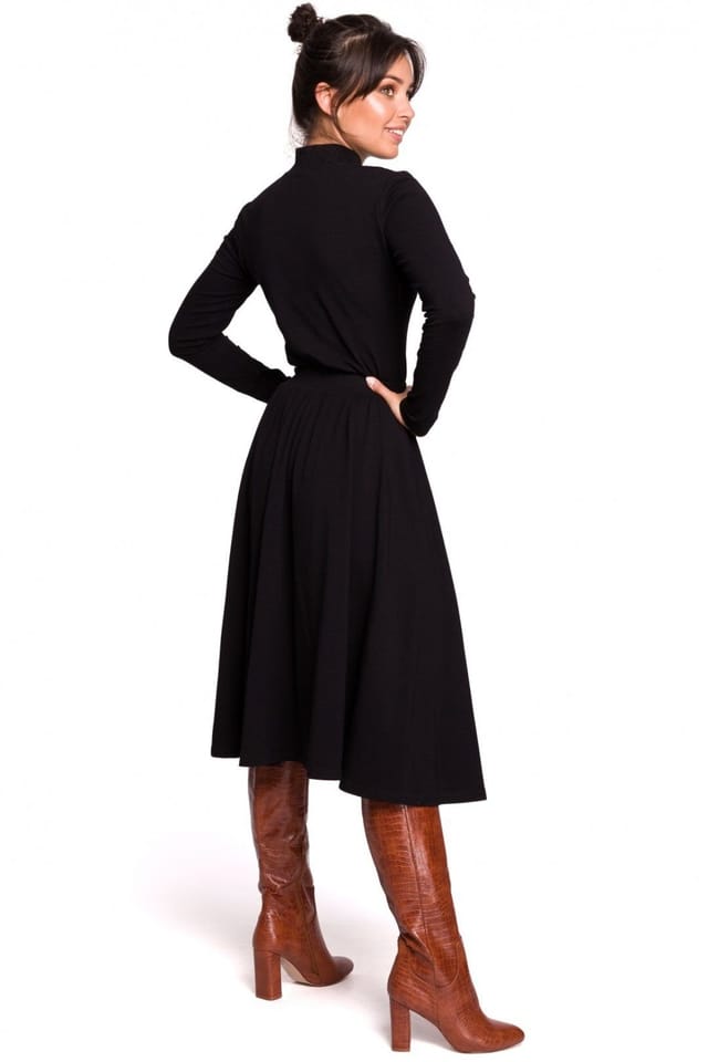 Love Lace Love Lace Women's Flared Knit Midi Skirt with Side Slit in Black - 2