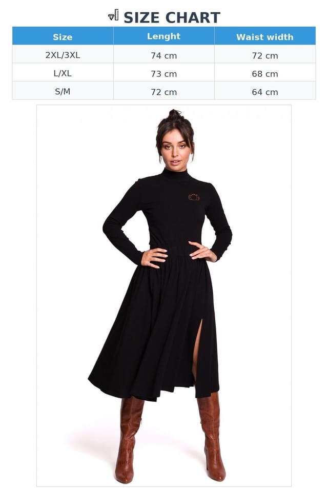 Love Lace Love Lace Women's Flared Knit Midi Skirt with Side Slit in Black - 3