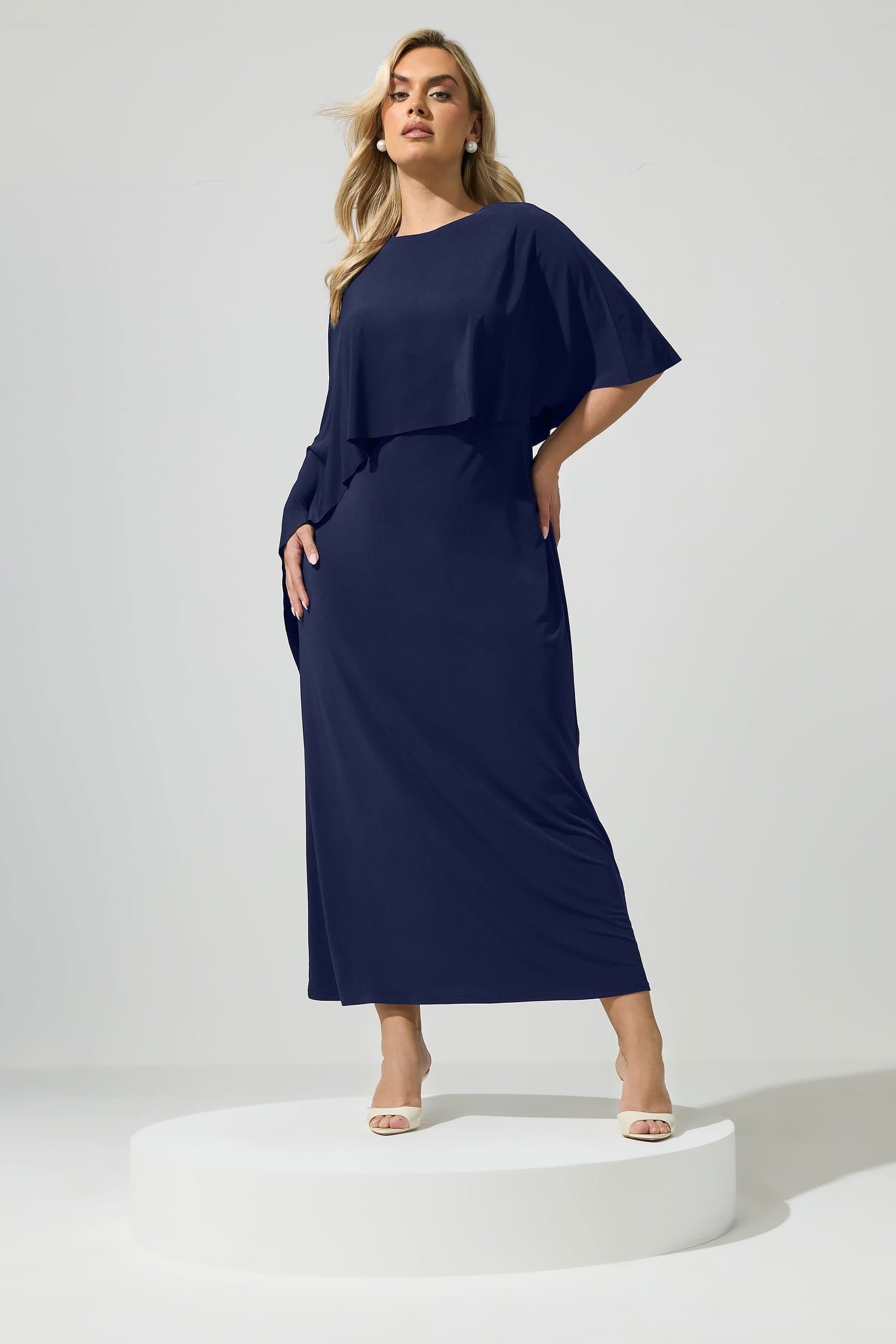 Yours Yours Women's Maxi Cape Dress in Mid Navy