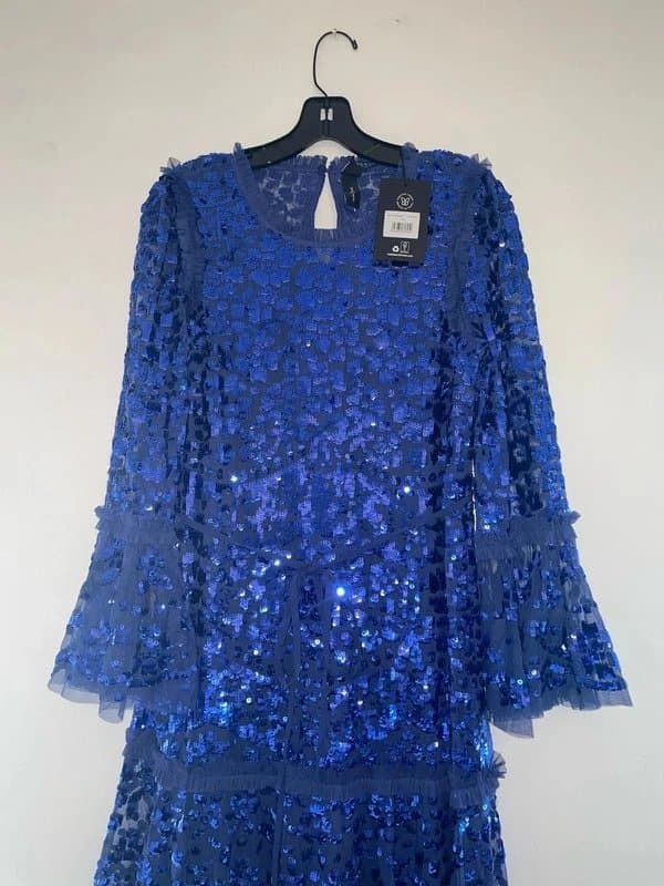 Needle and Thread Needle &Thread Annie Ink Blue Sequin Tiered Ankle Gown Size UK 10 RRP £829