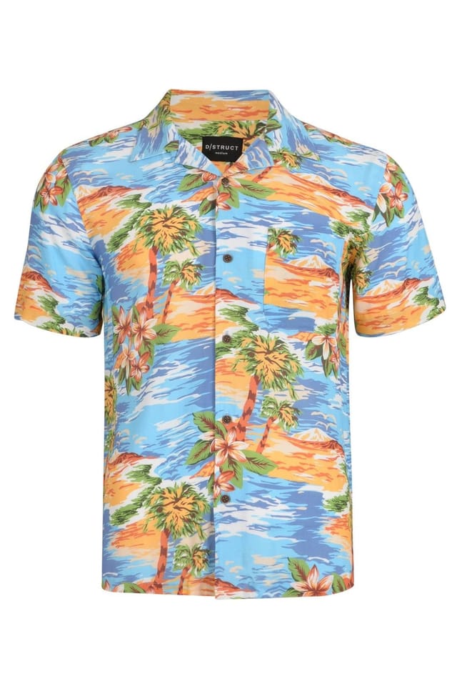 Little Nooks Little Nooks Men's Trinidad Tropical Print Short Sleeve Shirt in Blue - 2