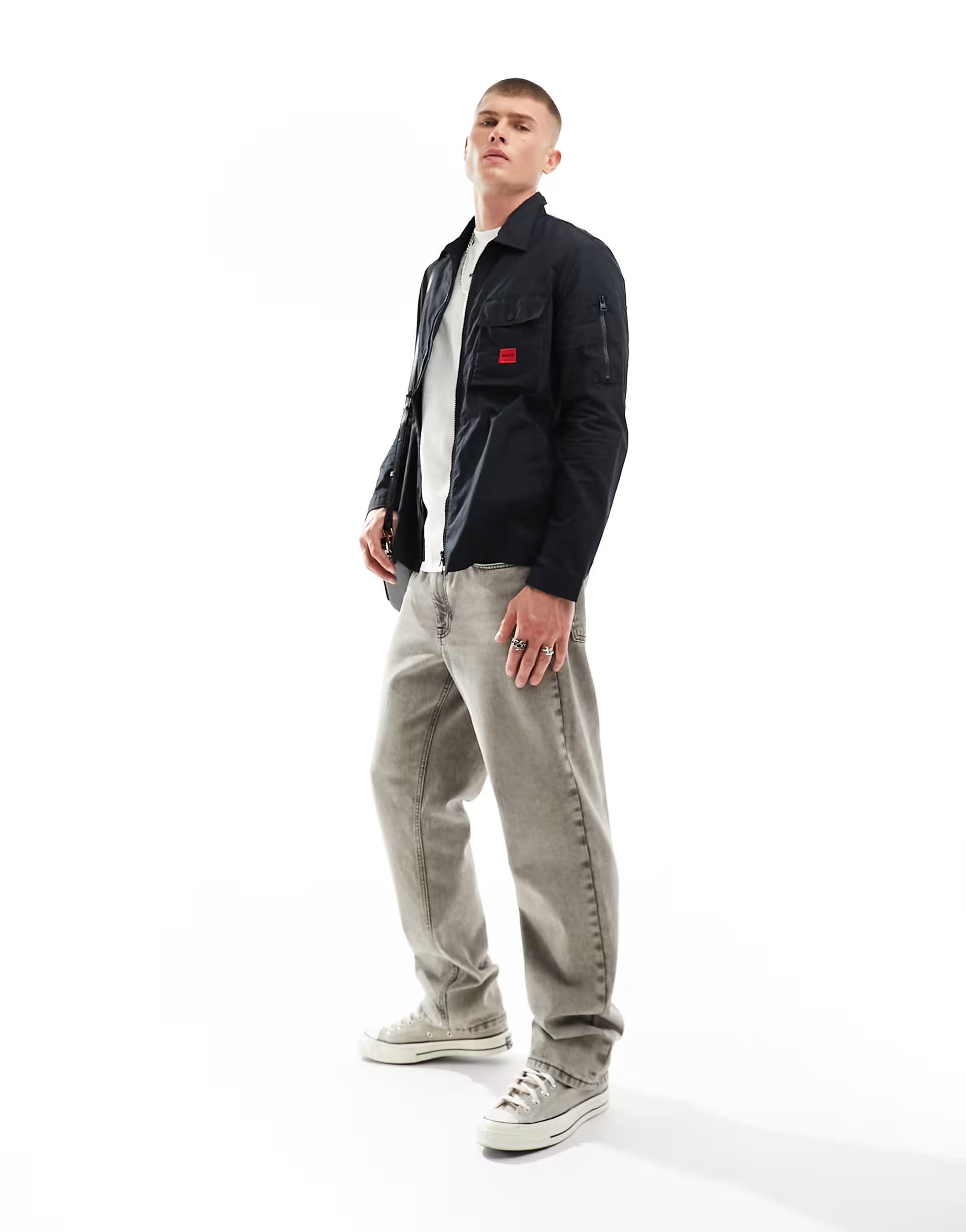 ASOS HUGO Emmond zip thru overshirt in black - 1