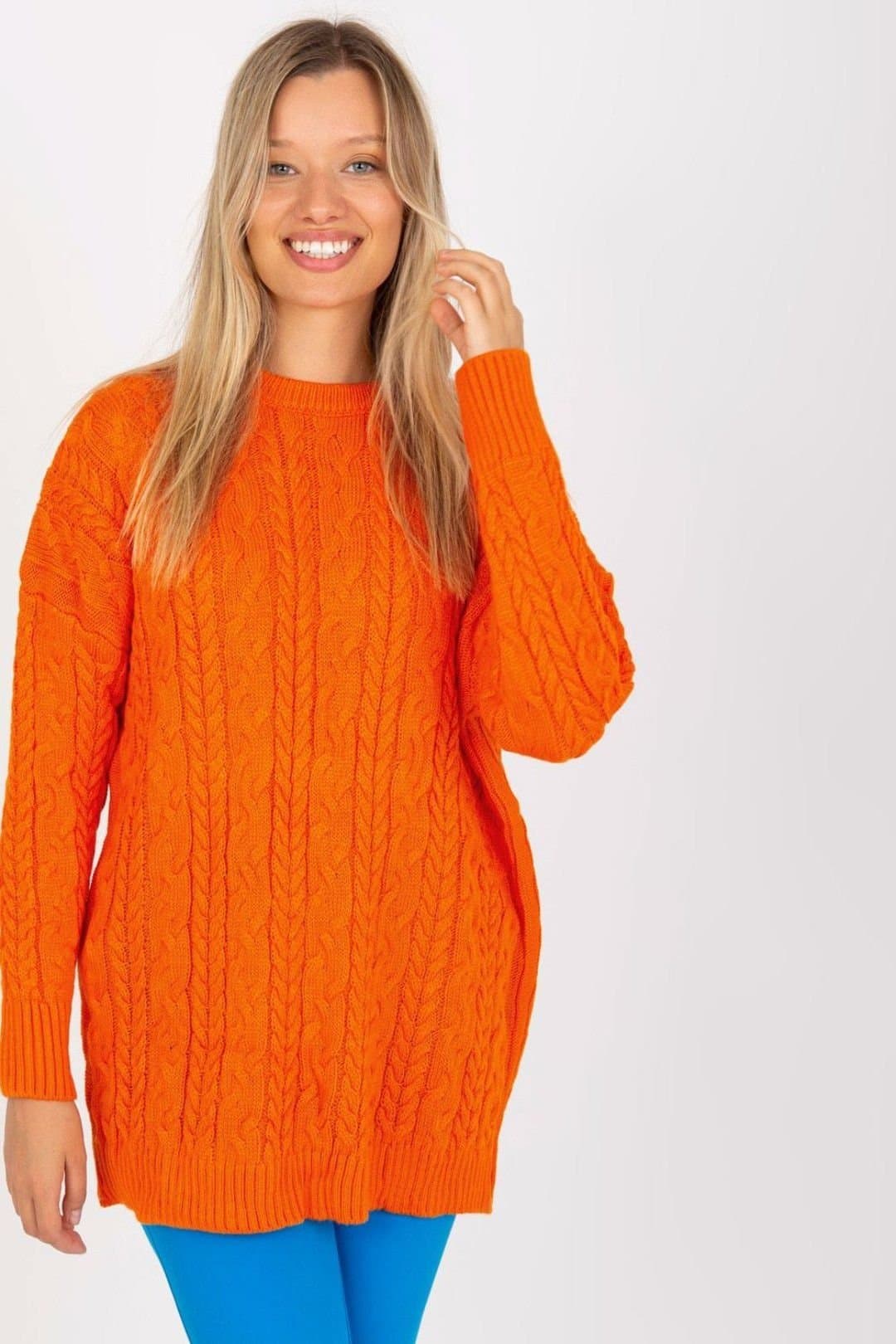 Love Lace Love Lace Women's Long Sleeve Round Neck Long Jumper Sweater in Orange