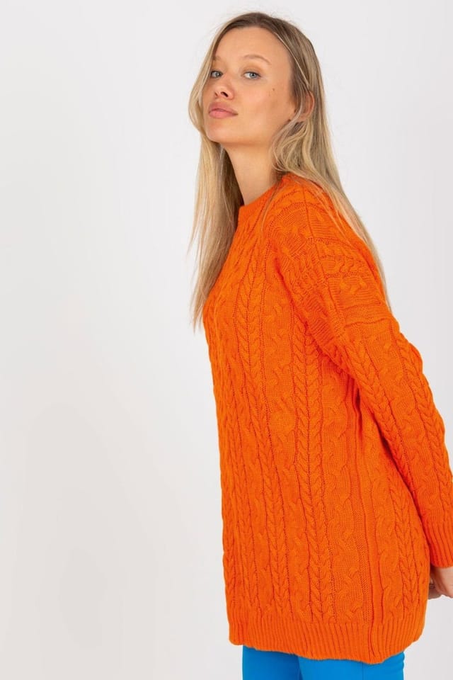 Love Lace Love Lace Women's Long Sleeve Round Neck Long Jumper Sweater in Orange - 3