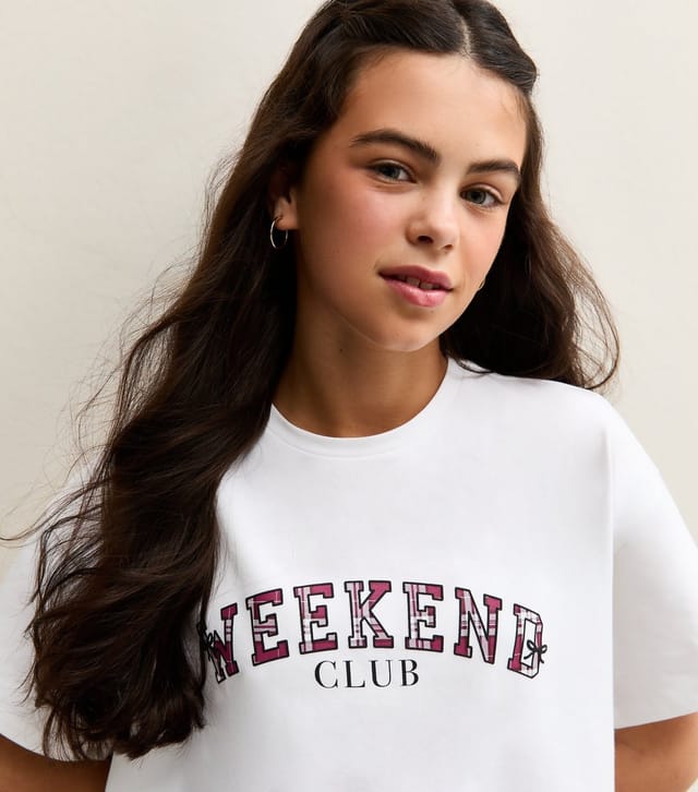 New Look Girls' White Weekend Club Print and Checked Shorts Pyjama Set New Look - 2