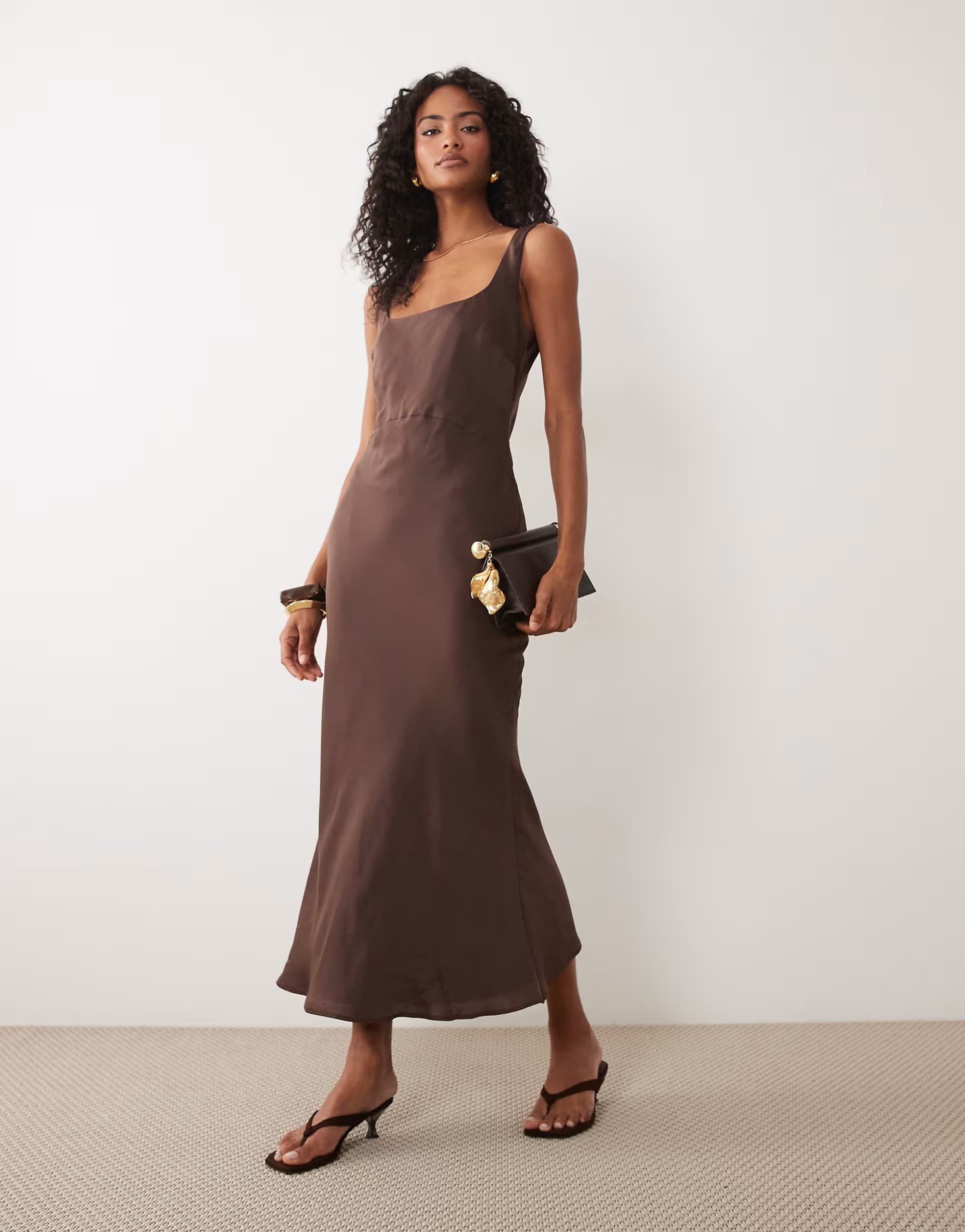 ASOS ASOS DESIGN satin bias cut midaxi dress in chocolate brown