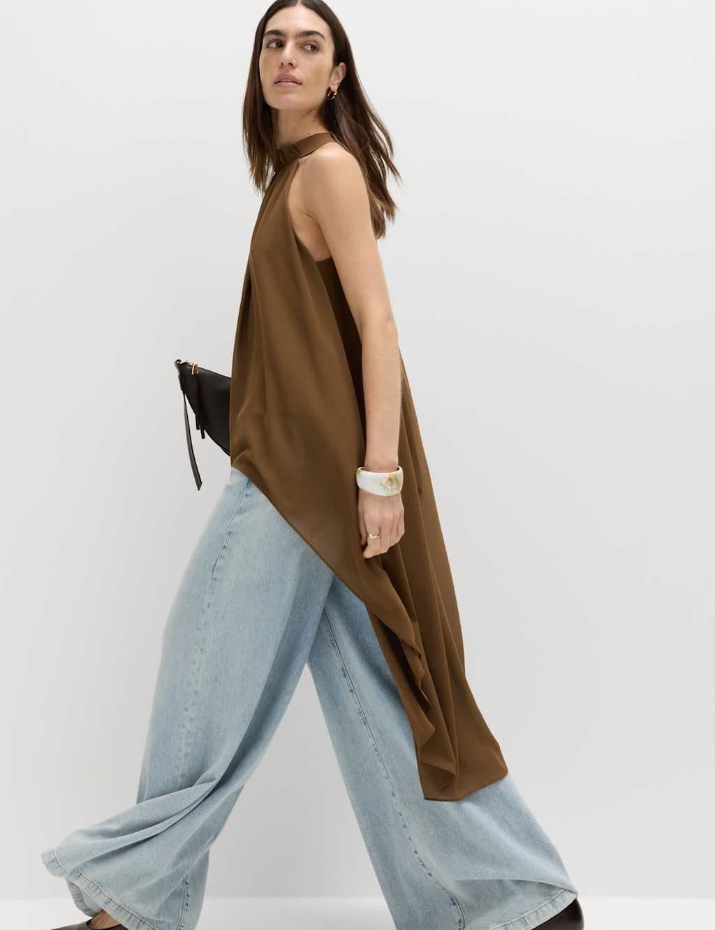 Marks & Spencer M&S Olive Draped Halter Neck Longline Top