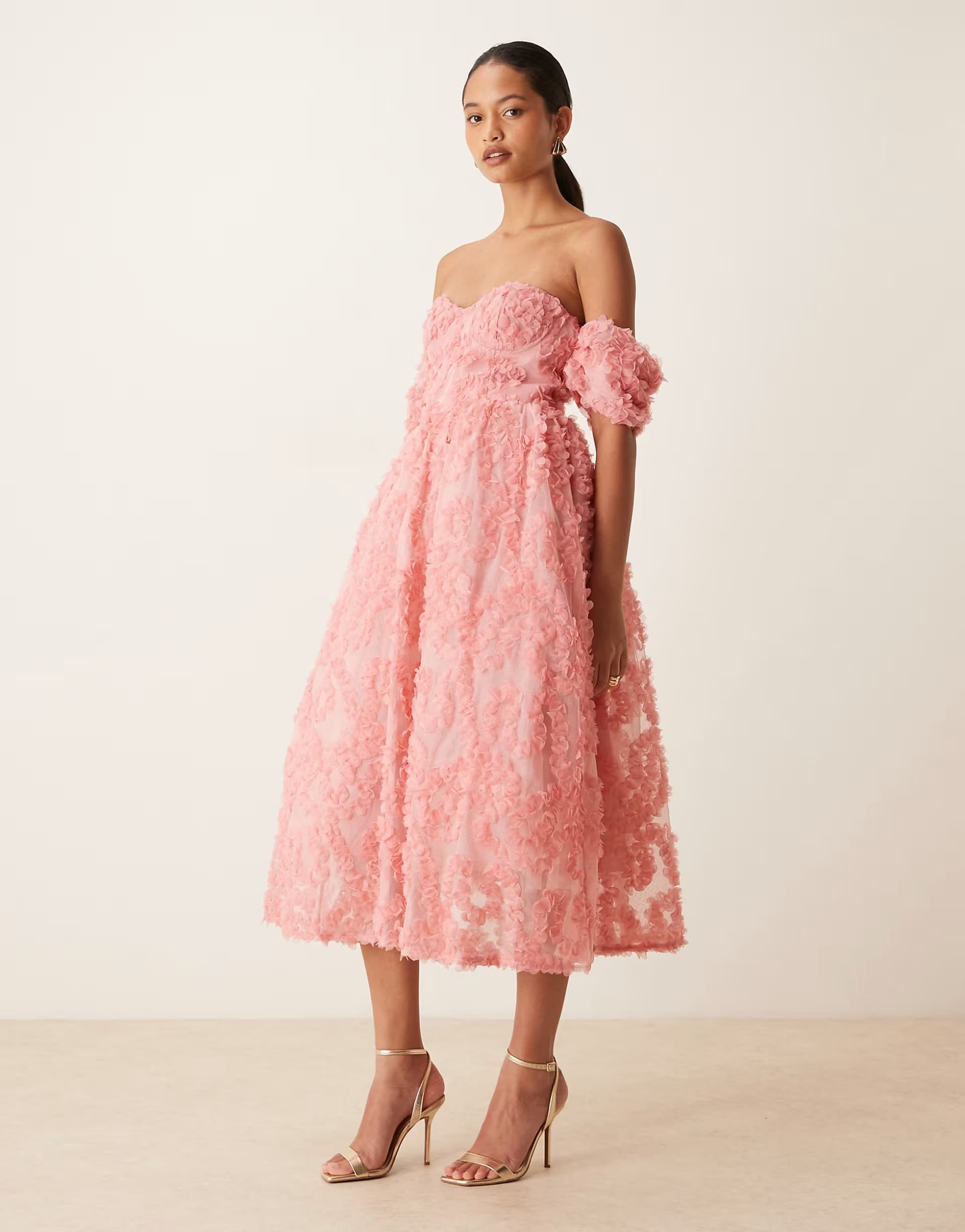 ASOS True Decadence Bardot midi dress in rose pink
