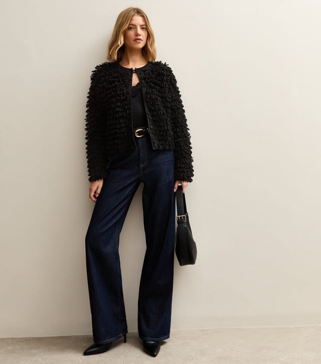 New Look Women's Black Textured Weave Knit Long Sleeve Cardigan New Look - 3