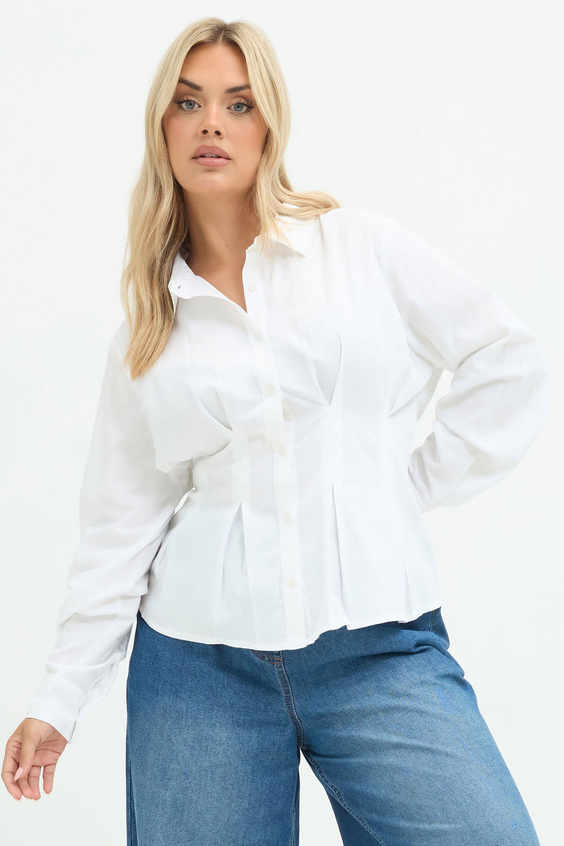 Limited Collection Plus Size White Cinched Seam Detail Shirt