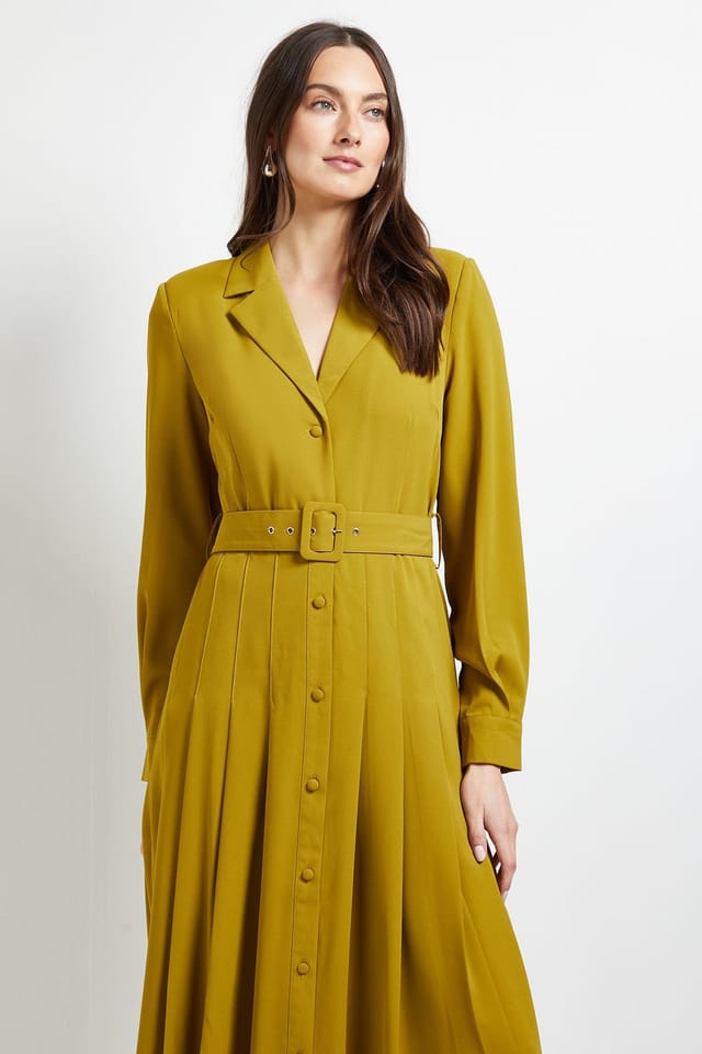 Principles Principles Women's Tailored Crepe Belted Midi Dress in Chartreuse - 2