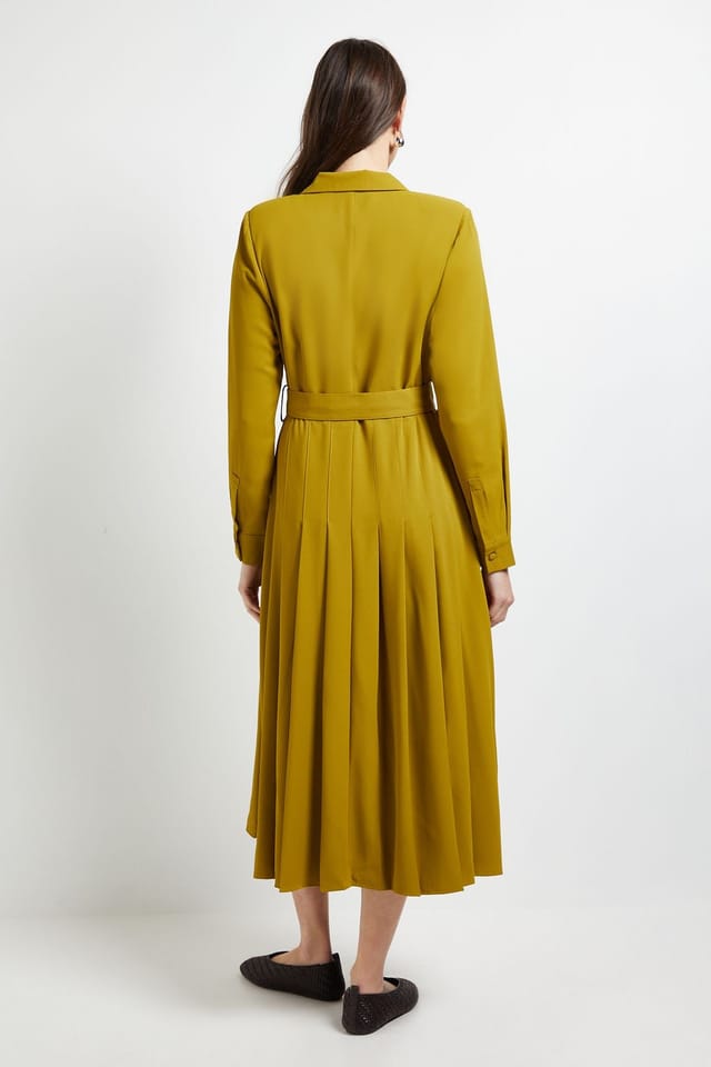 Principles Principles Women's Tailored Crepe Belted Midi Dress in Chartreuse - 3