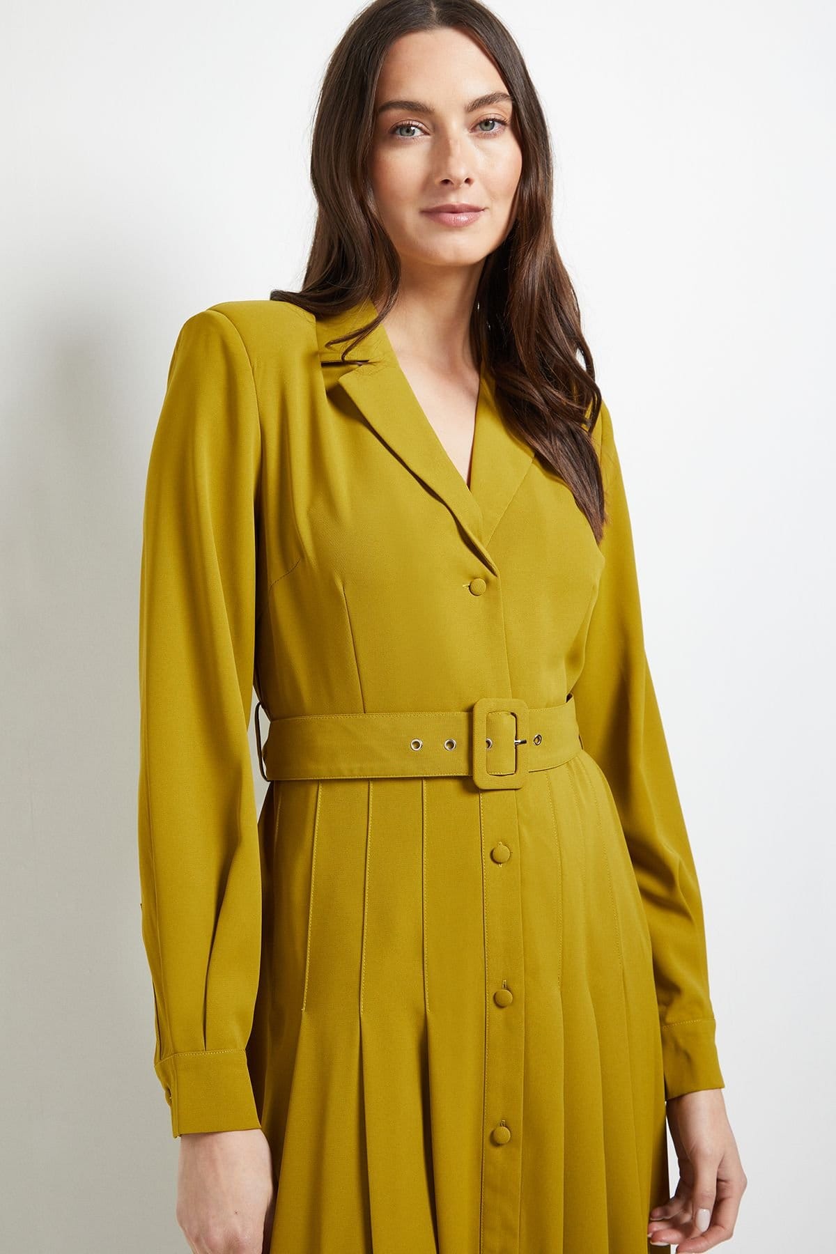 Principles Principles Women's Tailored Crepe Belted Midi Dress in Chartreuse - 4