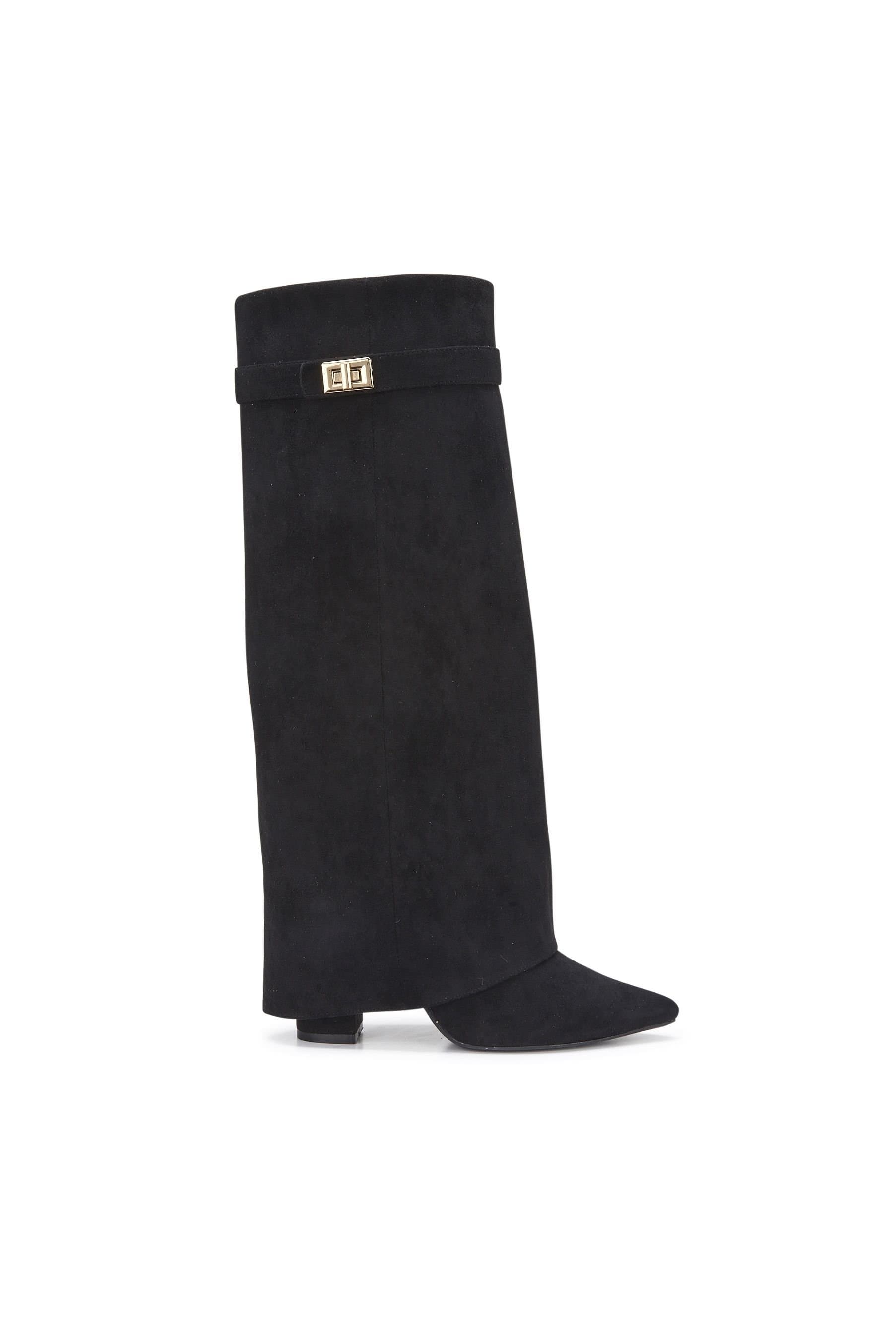 Truffle Collection Truffle Collection Women's Mid Heel Calf Boots Metal Buckle Zip Closure Pointed Toe Shoes in True Black