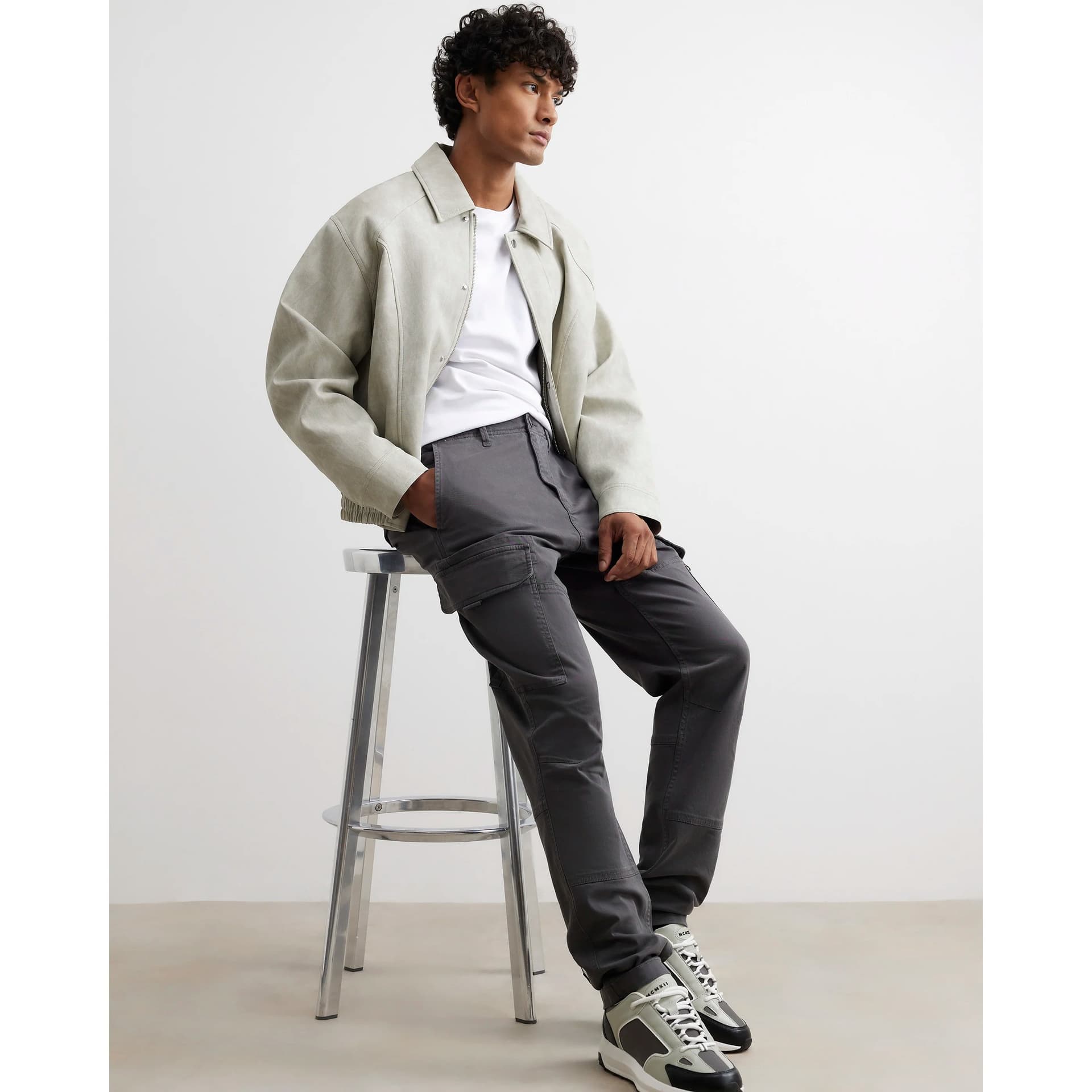 River Island Mens River Island Grey Skinny Fit Cotton Cargo Trousers
