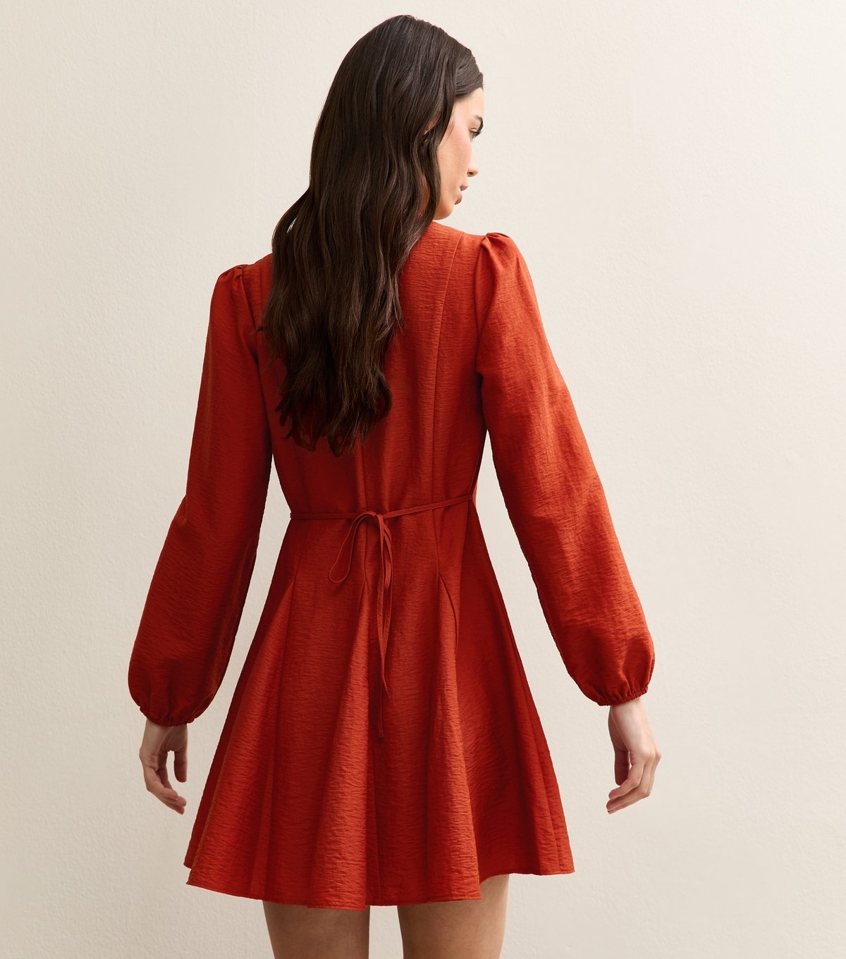 New Look Women's Dark Red Long Sleeve Godet Mini Dress New Look - 4