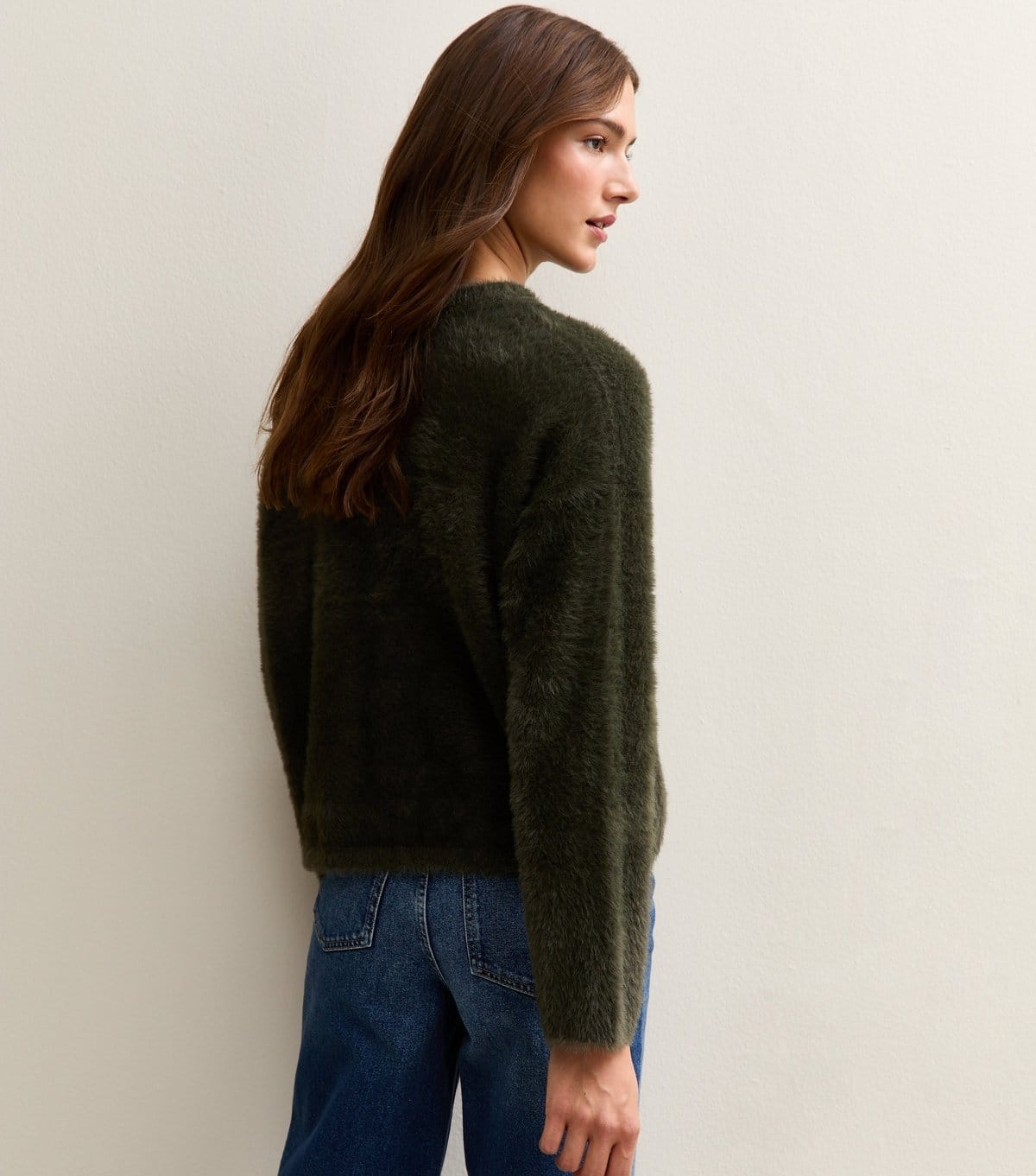 New Look Women's Light Khaki Fluffy Knit Relaxed Fit Jumper New Look - 4
