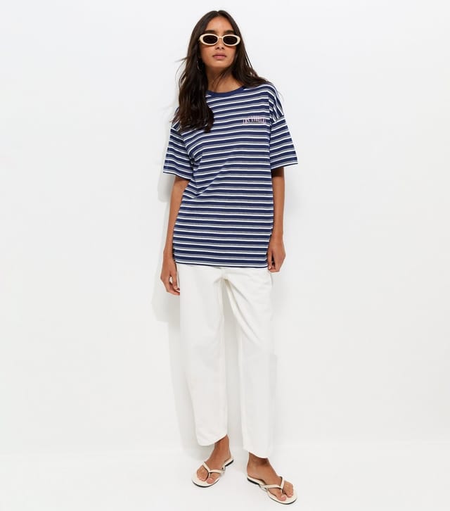 New Look Women's Blue Cotton Striped Los Angeles Logo Oversized T-Shirt New Look - 3