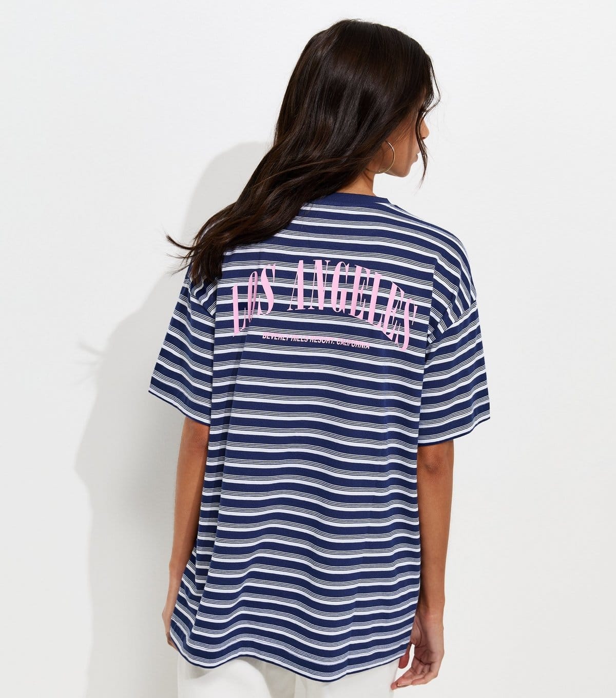 New Look Women's Blue Cotton Striped Los Angeles Logo Oversized T-Shirt New Look - 4