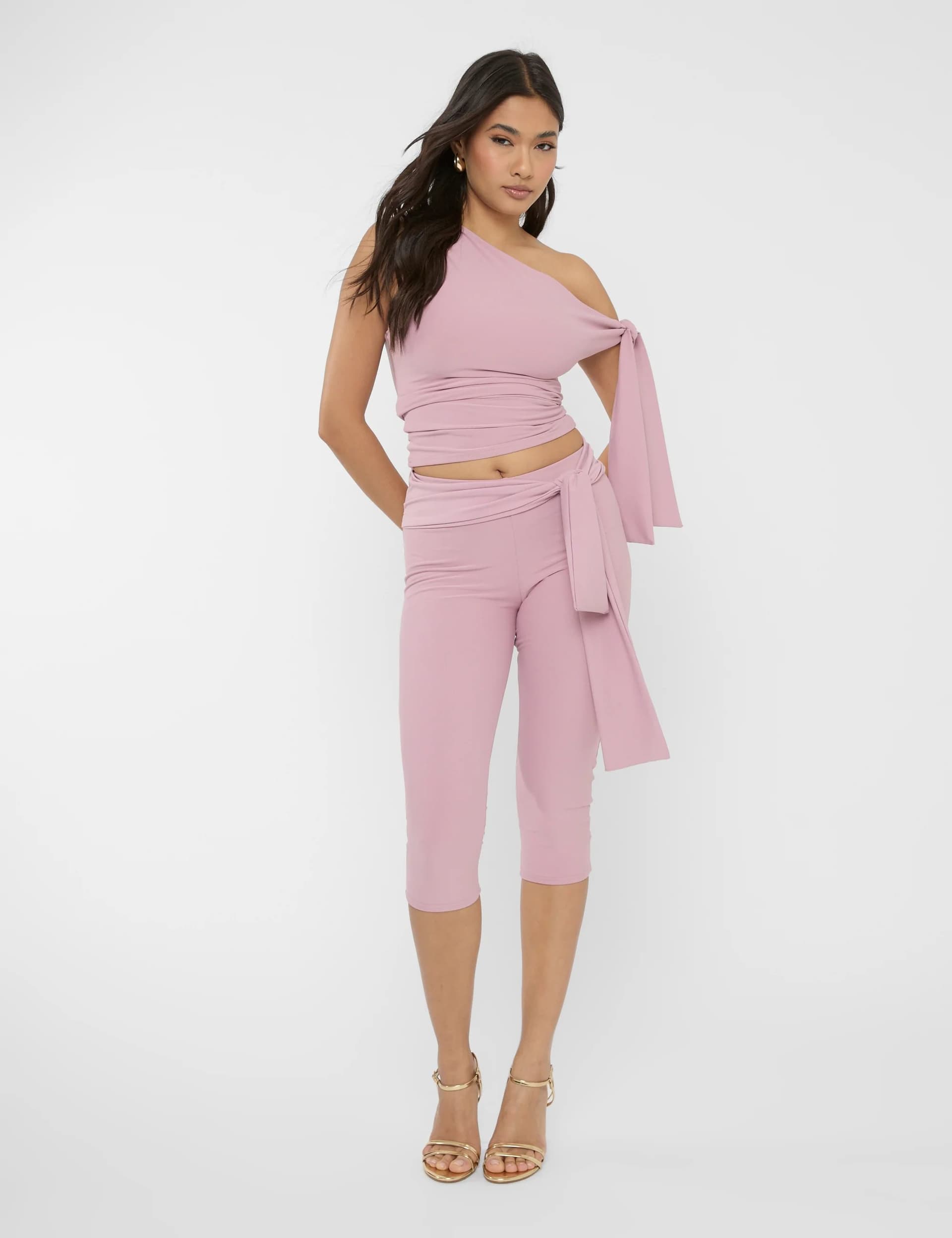 Public Desire Knot Detail Tie Side Luxe Slinky Capri Pants Mauve