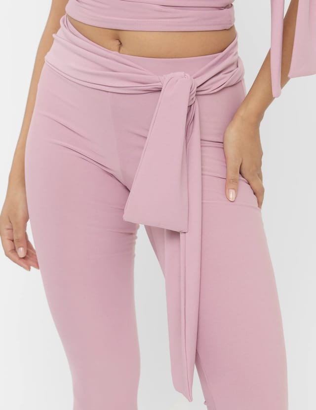 Public Desire Knot Detail Tie Side Luxe Slinky Capri Pants Mauve - 3