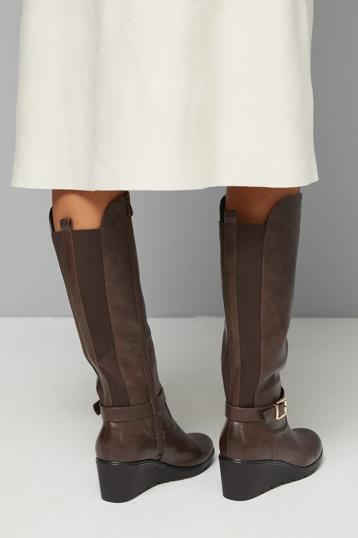 Good For the Sole Good For the Sole Women's : Fiona Comfort Black Stretch Medium Wedge Casual Knee High Boots in Brown - 3