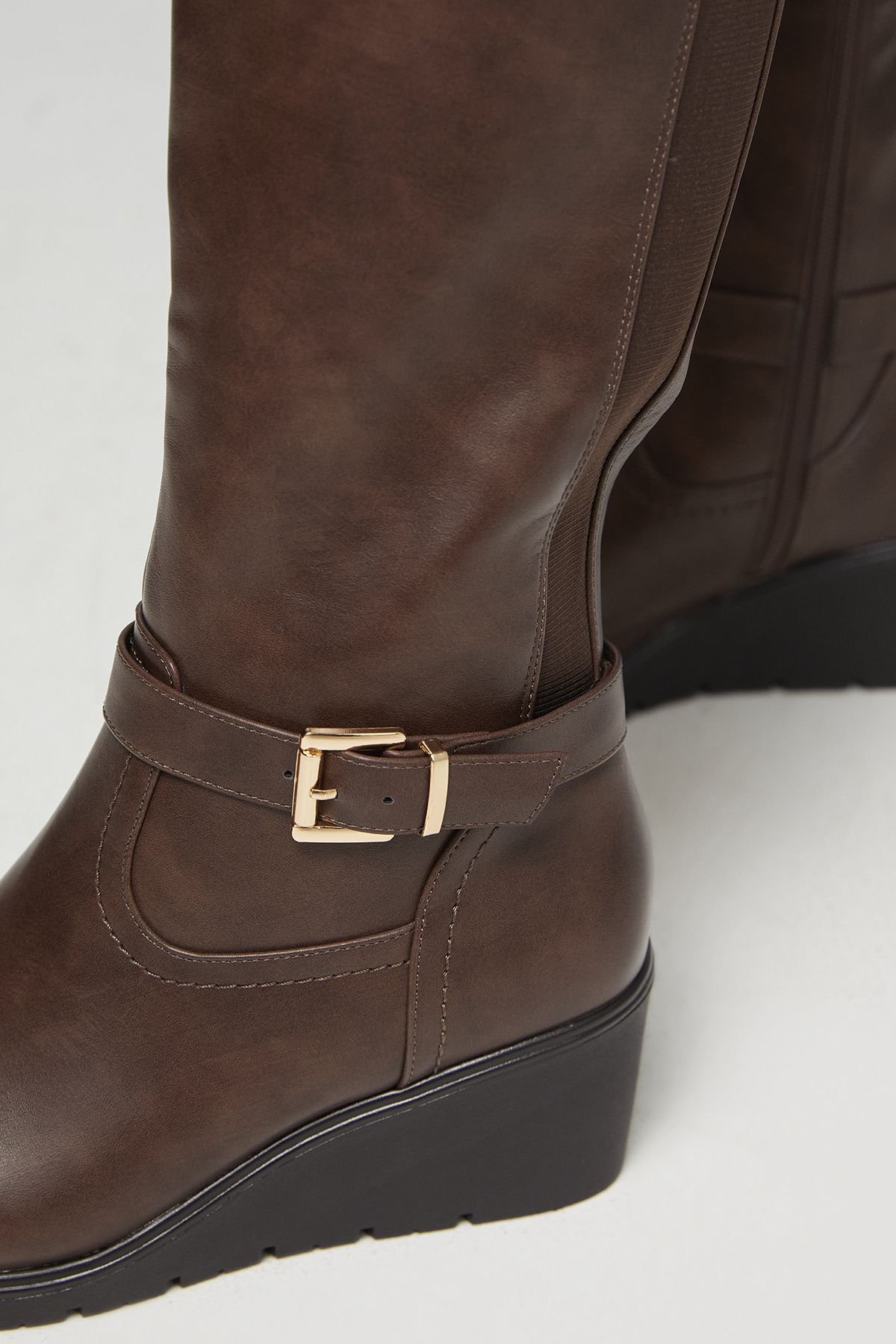 Good For the Sole Good For the Sole Women's : Fiona Comfort Black Stretch Medium Wedge Casual Knee High Boots in Brown - 4