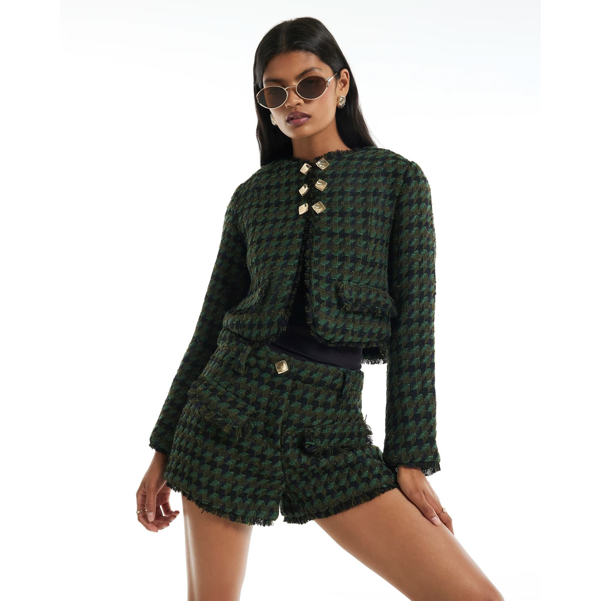 River Island River Island Womens Green Boucle Tailored Shorts