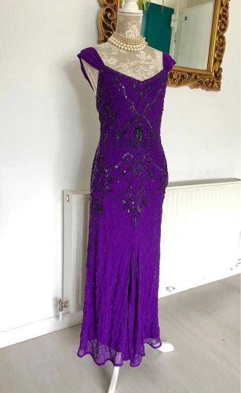 Vintage Boutique Purple Beaded Flapper Evening Dress – Size 14