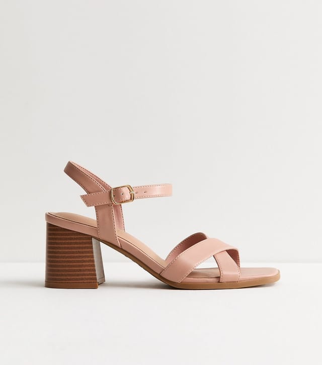 New Look Women's Light Pink Faux Leather Block Heel Sandals Vegan New Look - 2