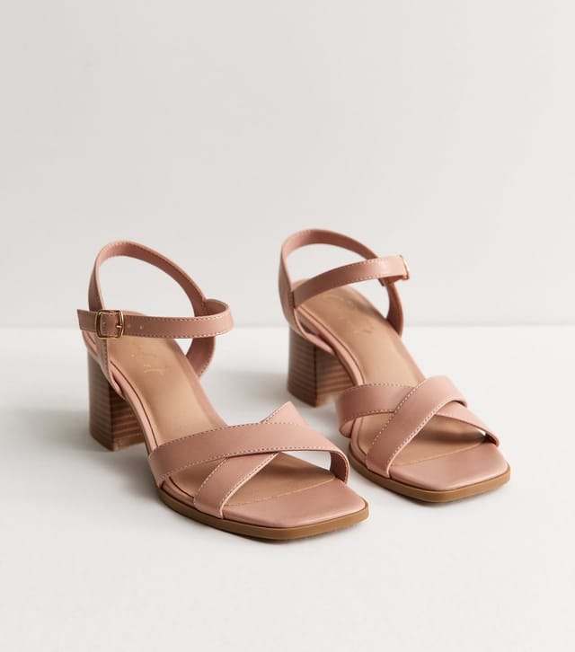 New Look Women's Light Pink Faux Leather Block Heel Sandals Vegan New Look - 3