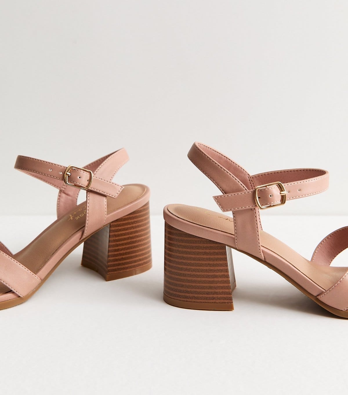 New Look Women's Light Pink Faux Leather Block Heel Sandals Vegan New Look - 4