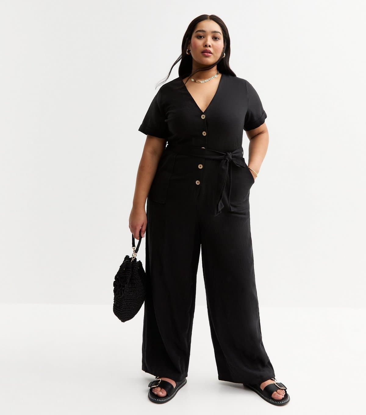 New Look Women's Plus Size Black Button Up Jumpsuit Curves New Look