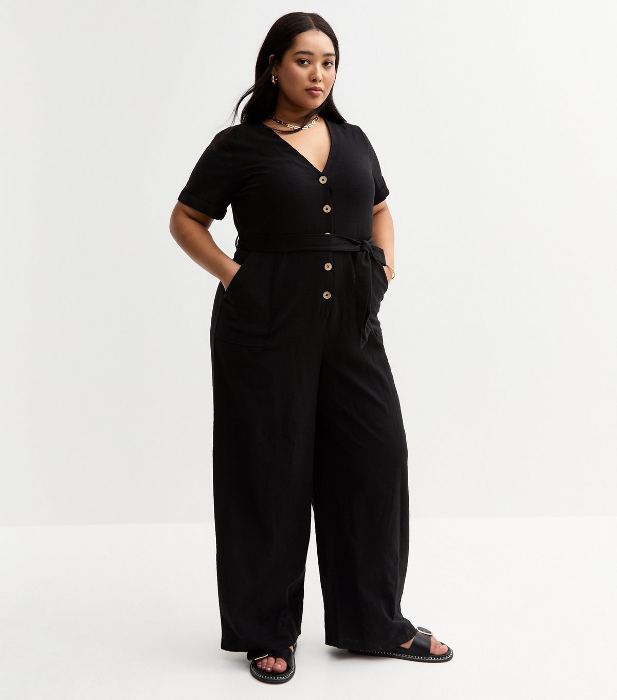 New Look Women's Plus Size Black Button Up Jumpsuit Curves New Look - 3