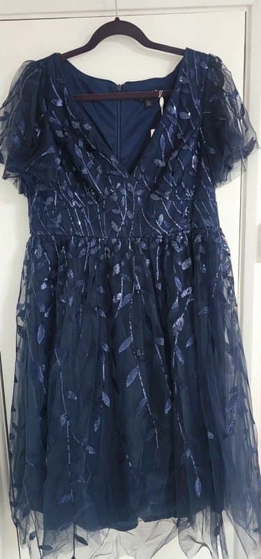 Ever Pretty Ever-Pretty Navy Sequin Midi Dress BNWT Size 18 Wedding Guest Occasion Dress