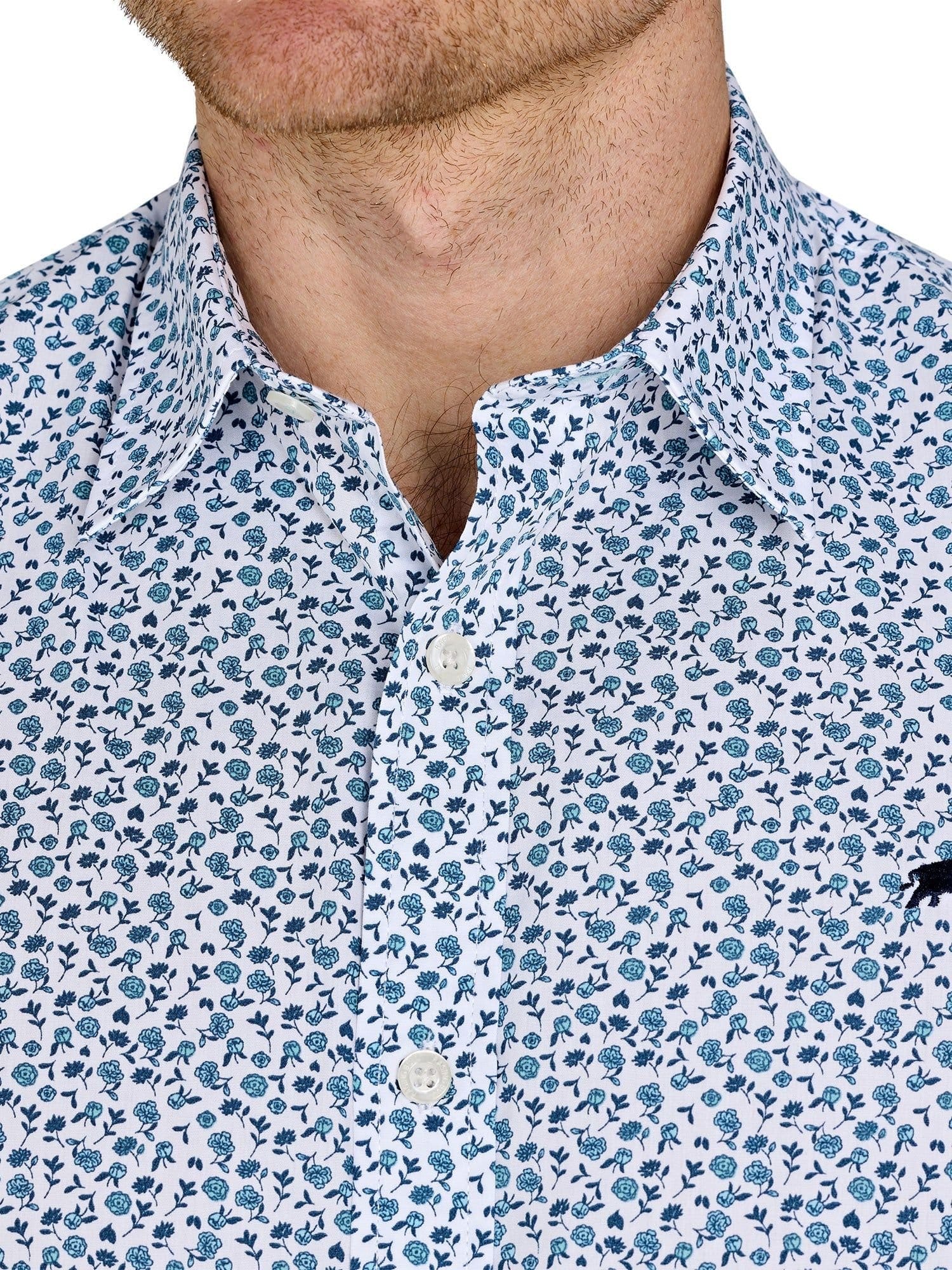 raging bull Raging Bull Men's Short Sleeve Floral Cotton Poplin Shirt in Light Blue - 4