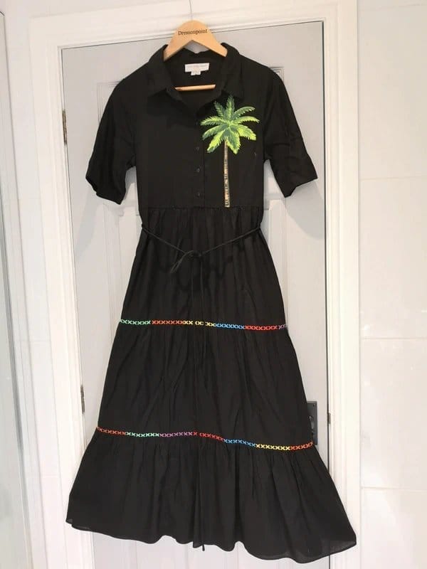 Never Fully Dressed Black Palm Shirt Midi Dress