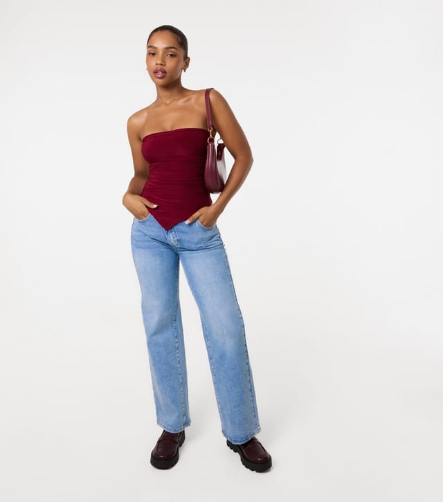 Pink Vanilla Women's Burgundy Slinky Jersey Bandeau Top Pink Vanilla New Look - 2