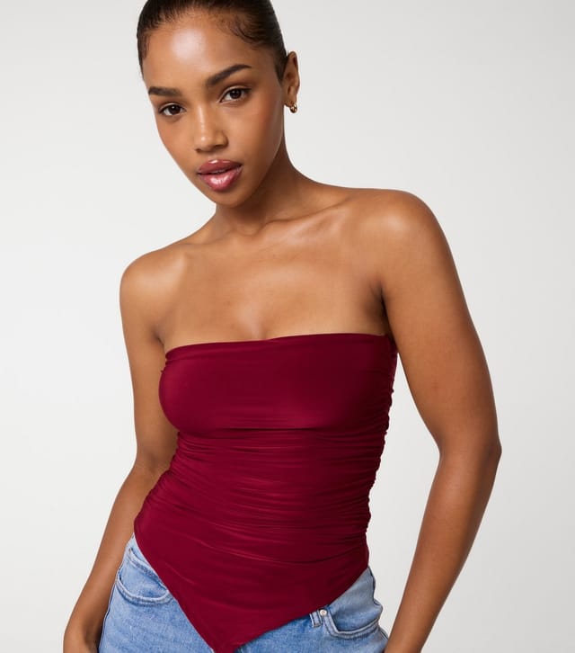 Pink Vanilla Women's Burgundy Slinky Jersey Bandeau Top Pink Vanilla New Look - 3